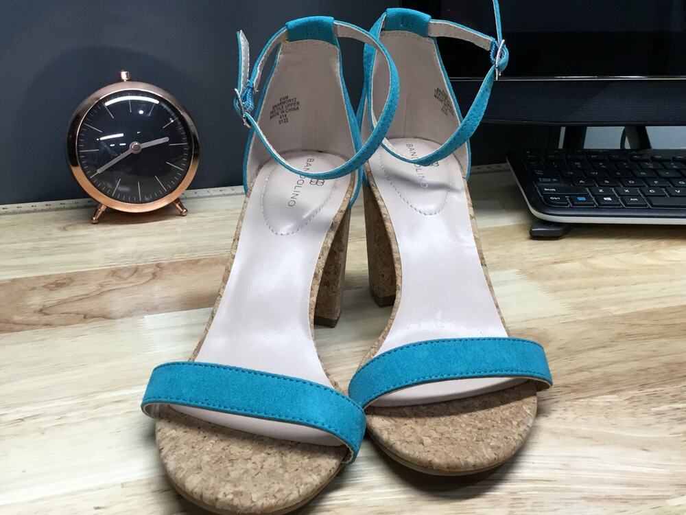 Bandolino Armory Dress Sandals Women's 8.5 Blue Suede Ankle Strap Block Heel